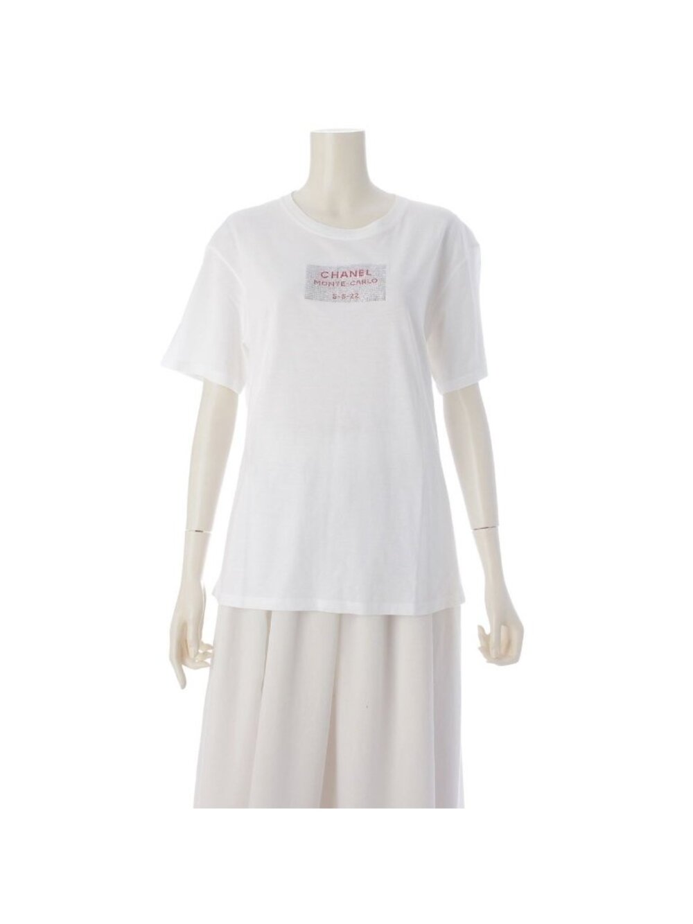 Chanel Logo Rhinestone Short Sleeve T-Shirt White